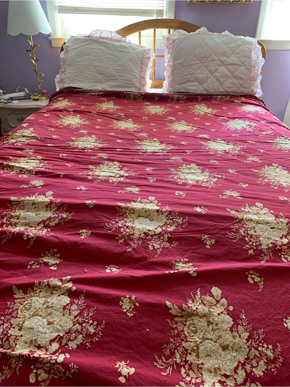L.L. Bean Red and Cream Floral Duvet Cover